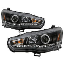 Mitsubishi EVO X 08-14 Strålkastare (Passar ej Xenon/HID-Modeller) - LED Halo - DRL - Svarta Spyder Auto